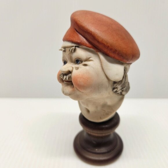 Vtg Capodimonte Porcelain Bust Figurine Village Man on Wood Base Signed Pezzato - Picture 4 of 6